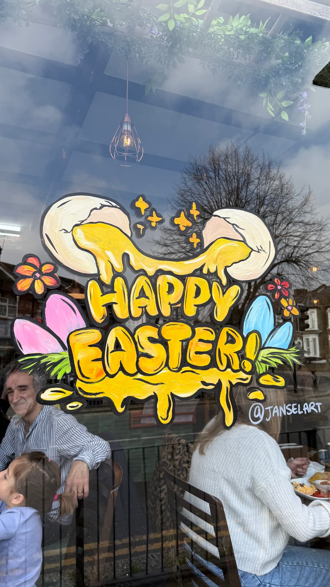 Hand-painted window mural — Happy Easter, ENFIELD