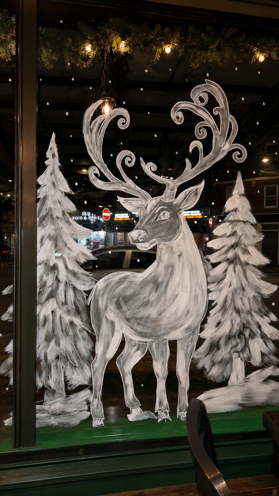 Hand-painted window mural — Frost, Enfield