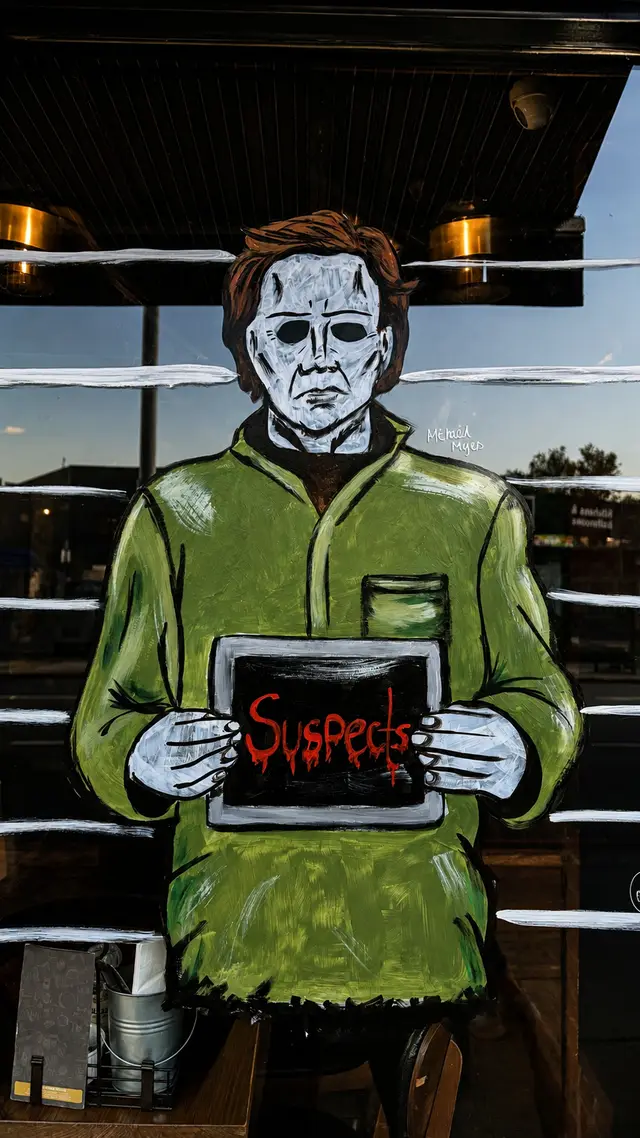 Hand-painted window mural — Suspects, TOTTENHAM
