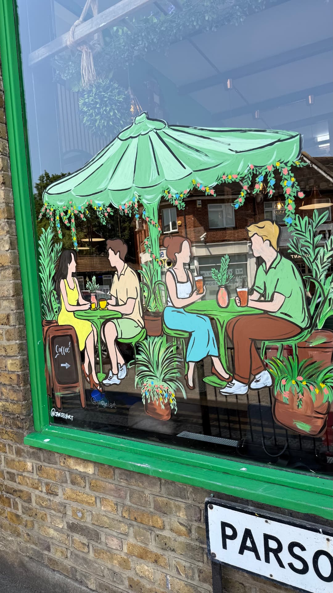 Hand-painted window mural — Coffee Terrace, ENFIELD