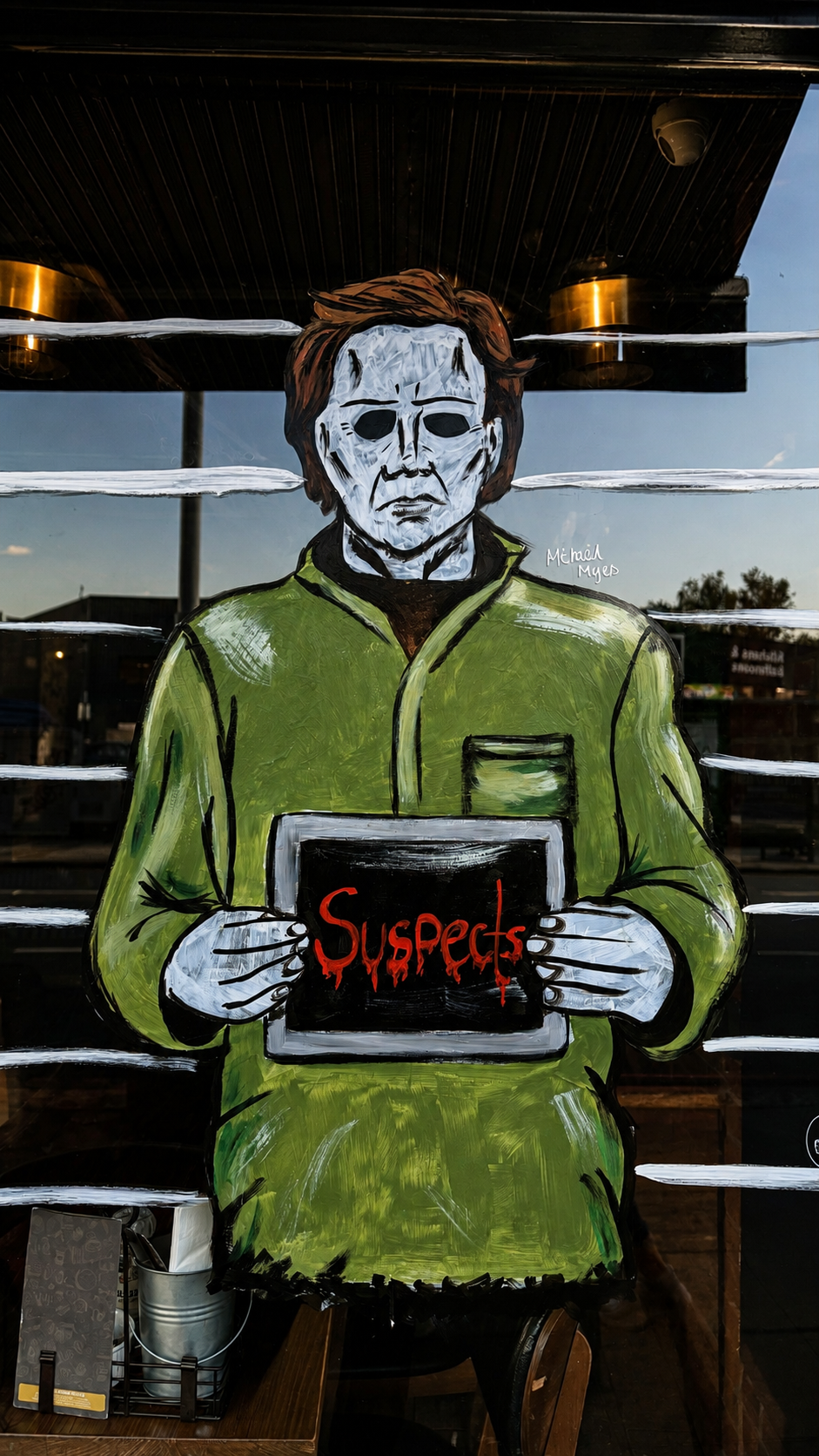 Hand-painted window mural — Suspects, TOTTENHAM